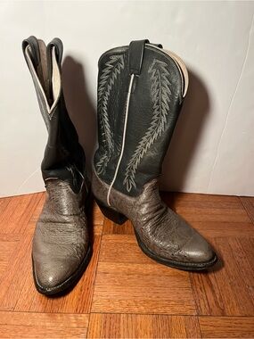 Vintage Olathe Boot Co Cowboy Boots Men's 8D Grey Ostrich Leather USA Made 5235Z